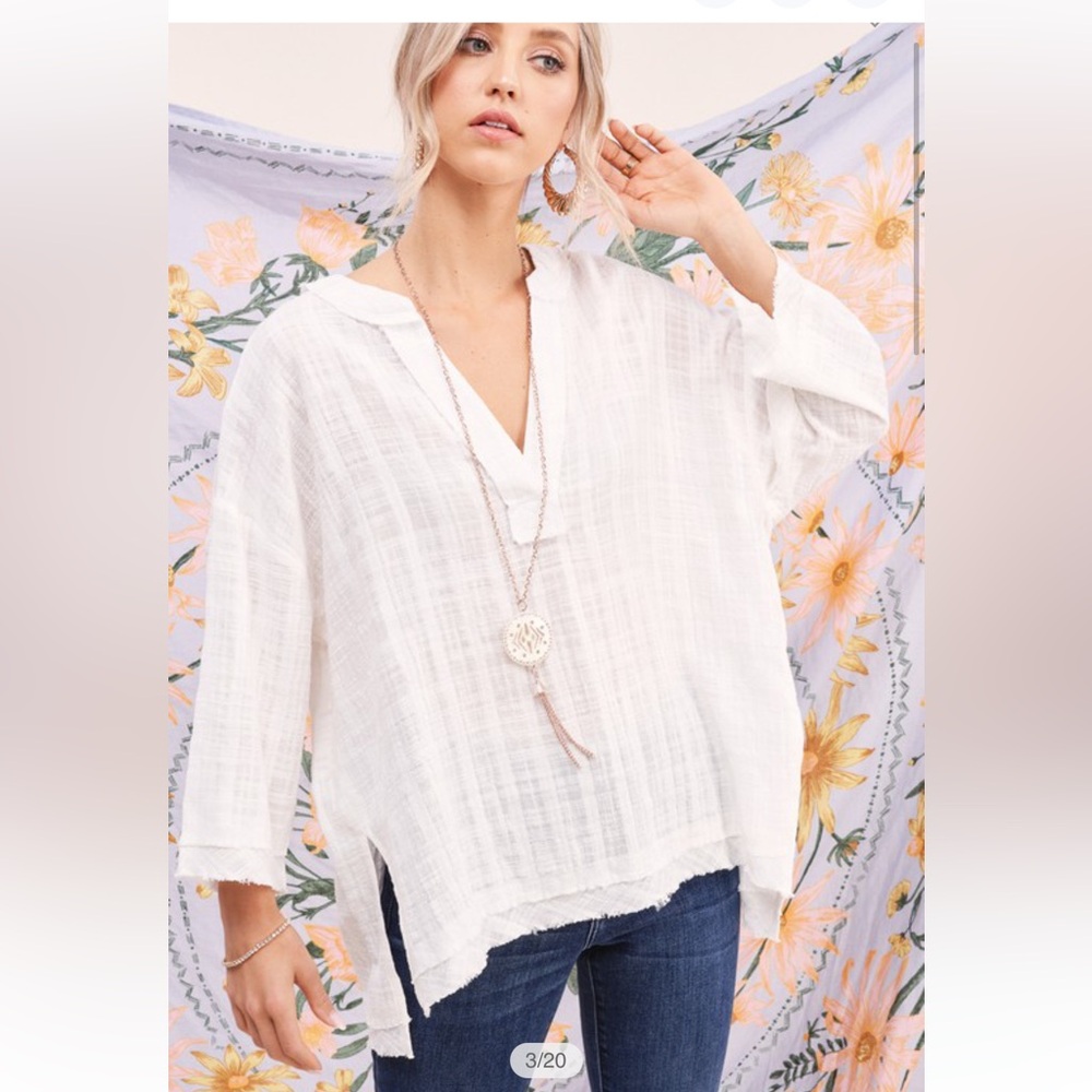 White Oversized Cotton Texture Top Size: Large